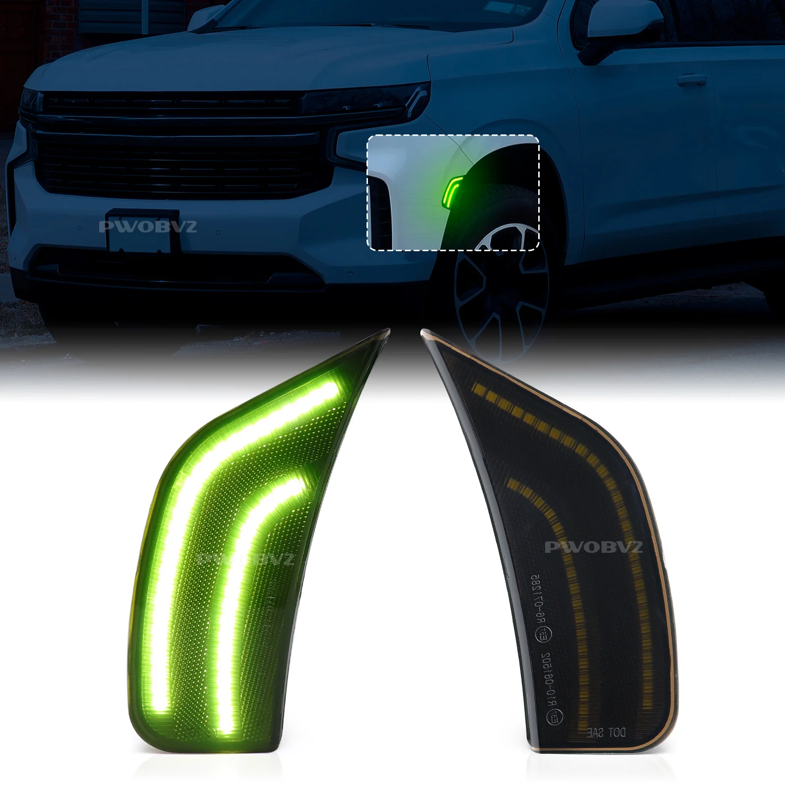 2pcs Green Light Bumper Lamp Front Led Fender Side Marker Light For Chevrolet Suburban Tahoe Cadillac Escalade ESV GMC Yukon