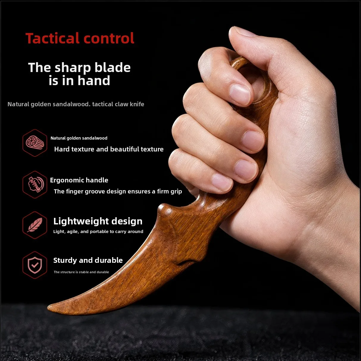 Golden Silk Sandalwood Claw Knife Solid Carved Hand Ornament Kids Wooden Play Prop