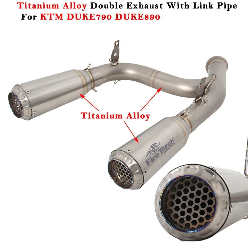 Slip On For KTM DUKE 790 890 Motorcycle Exhaust Escape System Modified Full Titanium Alloy Double Muffler With Middle Link Pipe