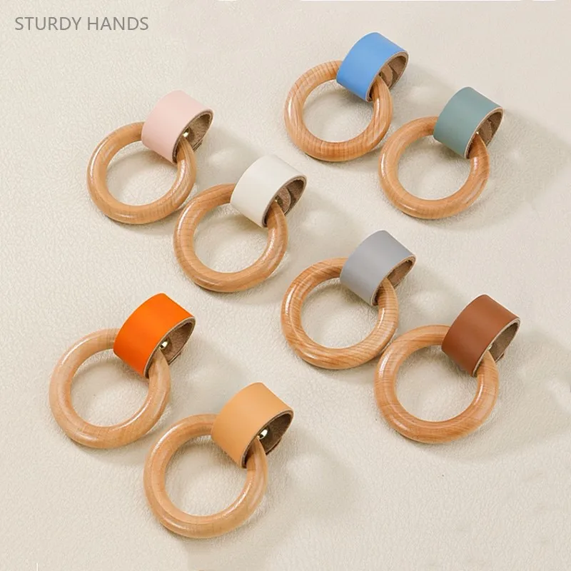 1ชิ้นลูกบิดลิ้นชักเดี่ยวทรงกลมไม้ทึบมือจับประตูตู้โต๊ะห้องนอนของเด็กห่วงเคาะประตู