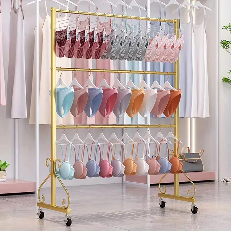 custom.Customized Heavy-duty Mobile 3-layer Floor-standing Underwear Bra and Swimsuit Display Stand with Wheels