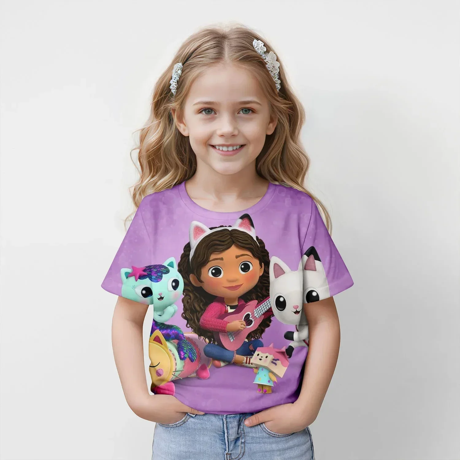 

Kids Cartoon Gabbys Dollhouse 3D Print Tshirt Casual Short Sleeve Tees For Girls Boys Children Clothing Streetwear