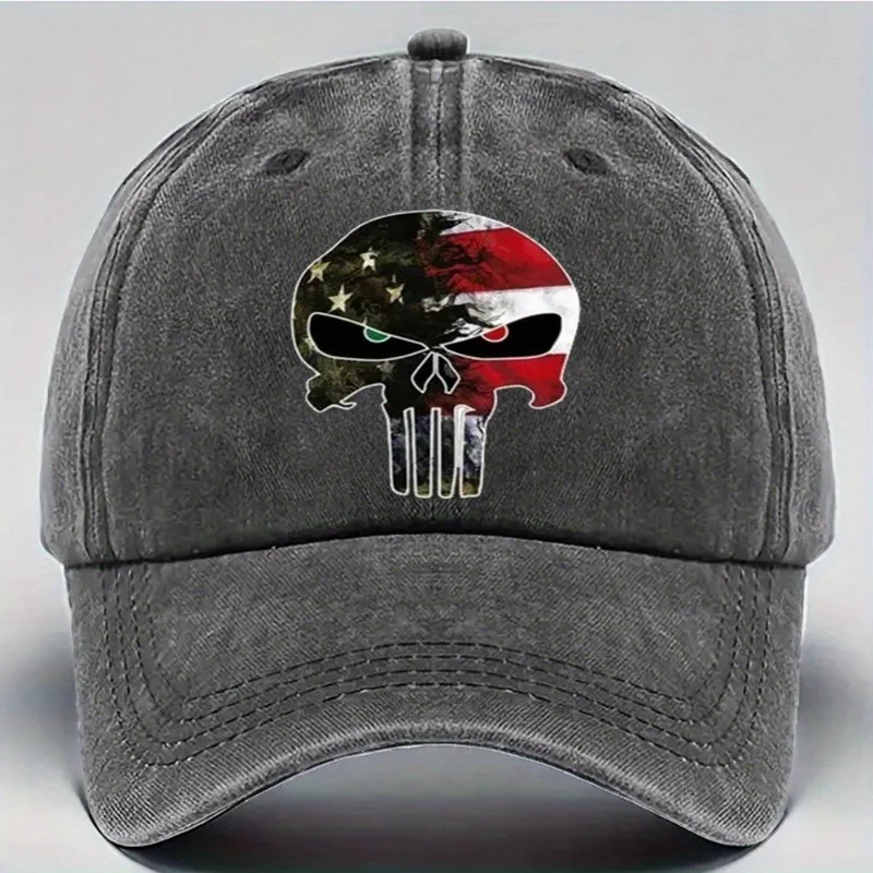 ヴィンテージウォッシュベースボールキャップお父さん帽子アメリカ国旗スカルパニッシャーグラフィック (星、調節可能なストラップ軽量愛国ユニ)
