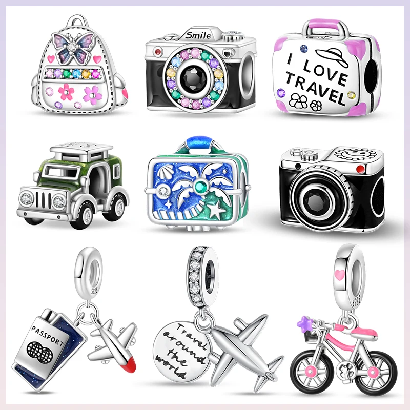 Fit Pan 925 Original Bracelets Summer Travel Series Camera Motorcycle Global Travel Colored Zircon Beads Beaded Diy Jewelry