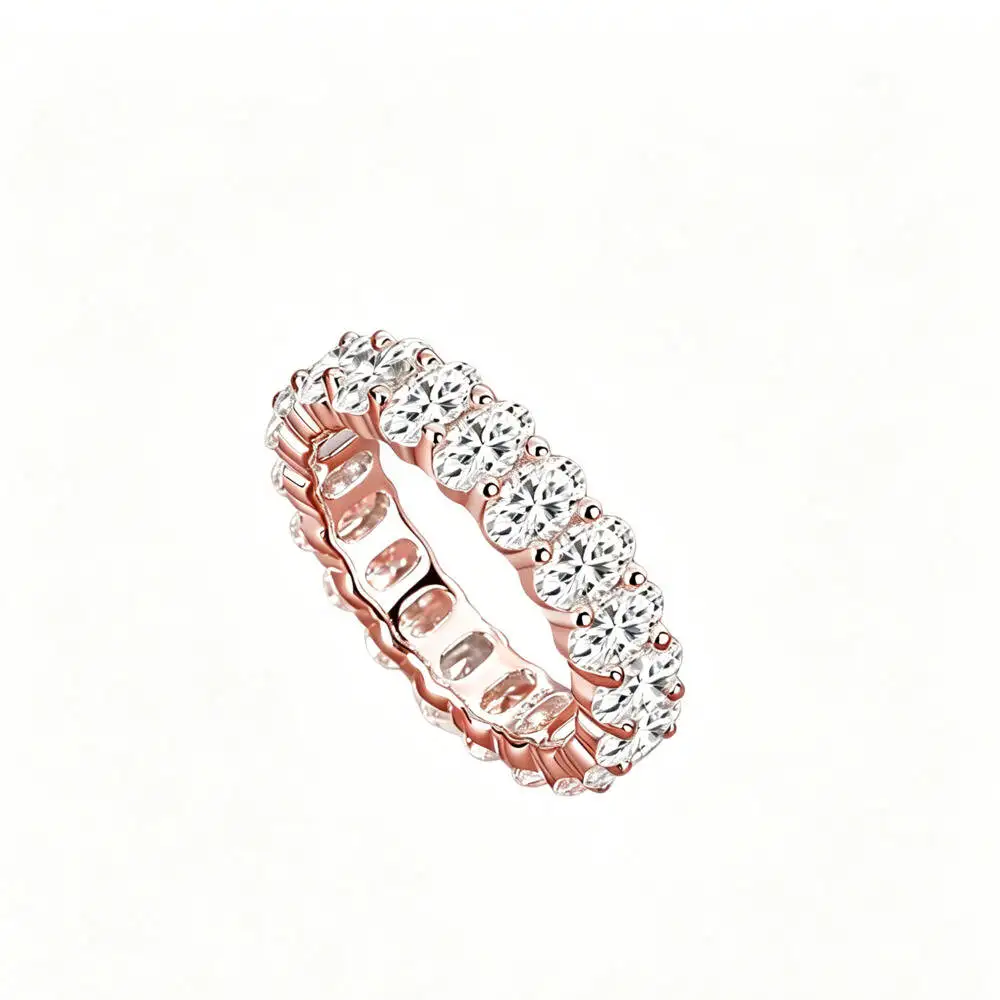 Rose Gold Color 925 Silver Oval Full Eternity Band D VVS1 Moissanite Multi Tone Stackable Wedding Fine Jewelry For Women