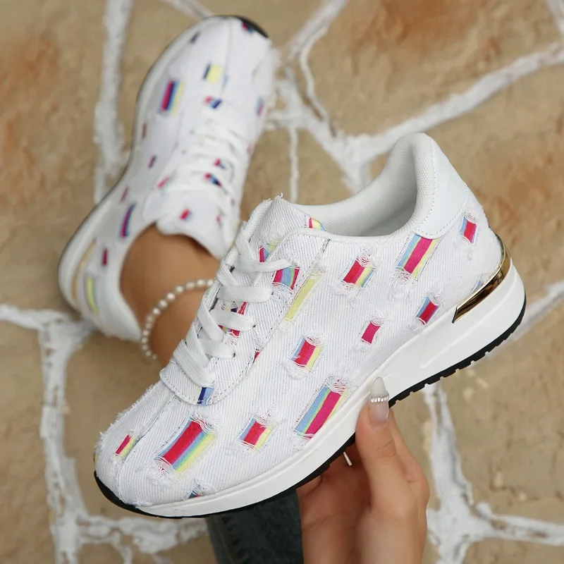 2026 New Distressed Cutout Design Women's Sneakers Thick Sole Casual Loafers Fashion Color Match Comfort Women Shoe Кеды Женские
