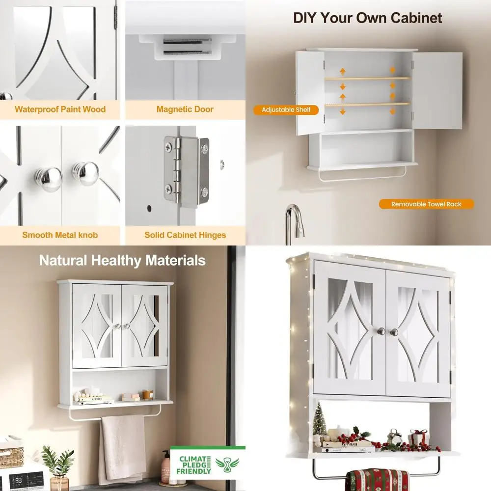

Аптечка для ванной комнаты, настенный шкаф для хранения над унитазом, вешалкой для полотенец и регулируемой полкой, большой буксир для ванной комнаты