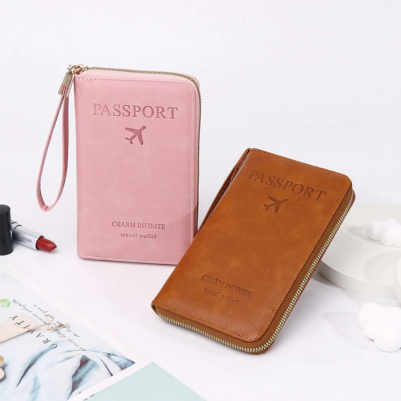 Unisex Men Women Zipper Travel Multi-Function Passport Holder Cover Case Wallet PU Leather Ticket Protective Travel Accessories