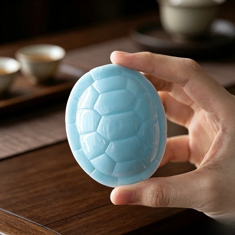 Creative Ceramic Turtle Shell Tea Pet Hand‑Play Ornament Lid Rest Jade‑Like Texture Gongfu Tea Table Decoration Accessory