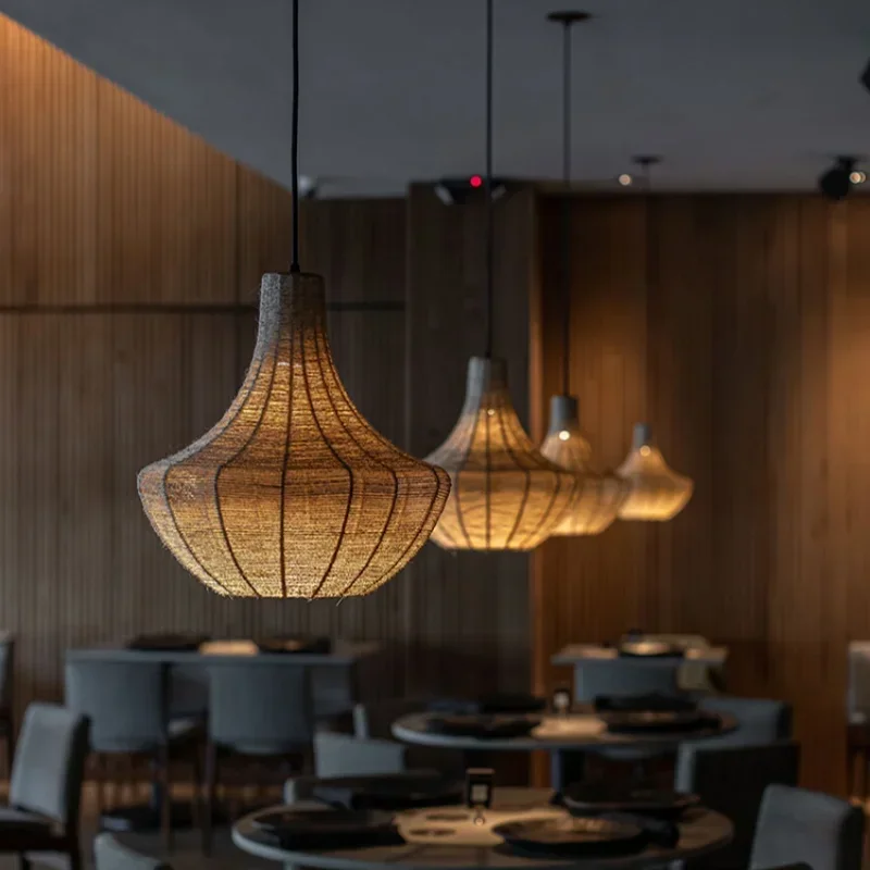 Winfordo Wabi Sabi Hemp Rope Chandelier Simple Bedroom Balcony Homestay Restaurant Hand Woven Hemp Rope Chandelier