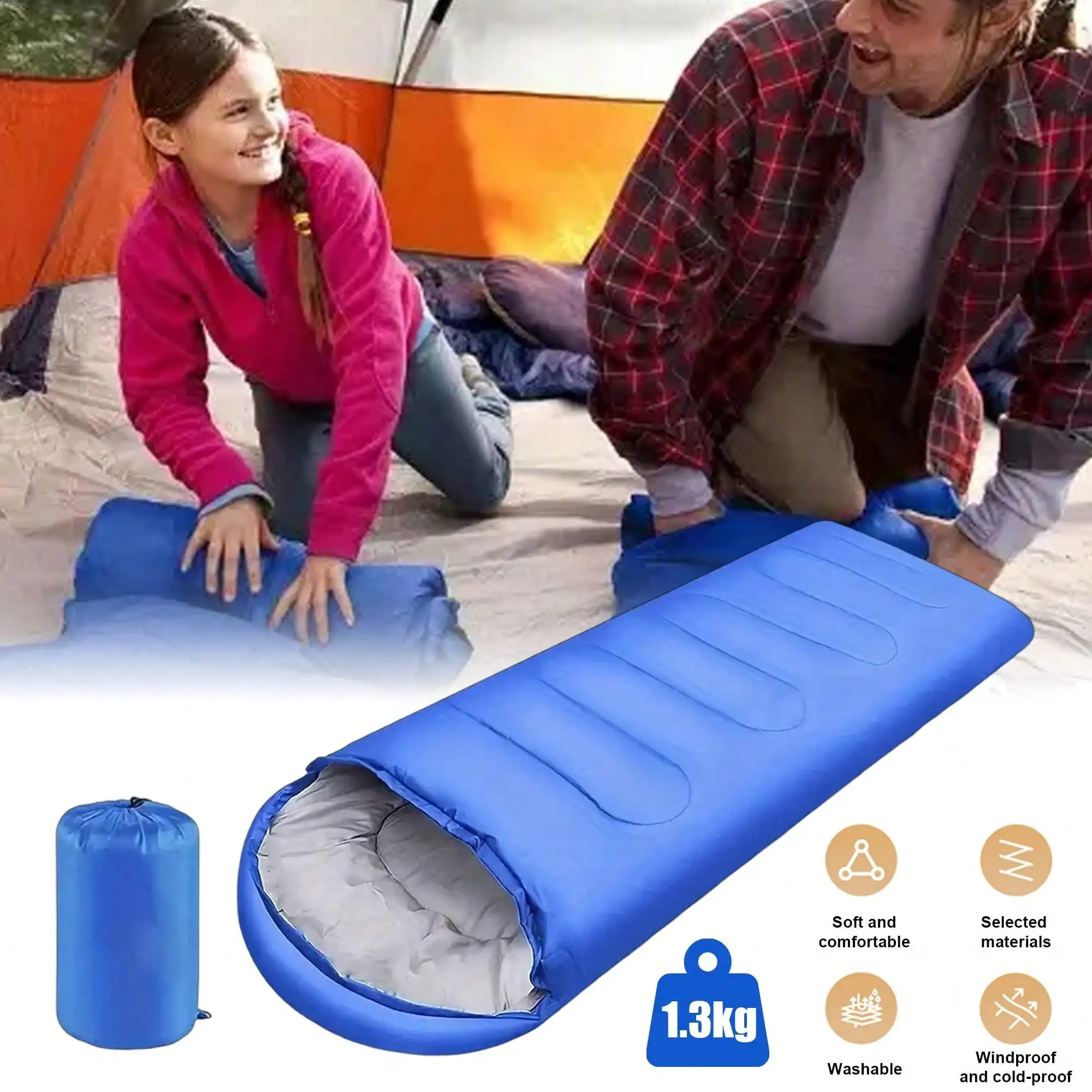 Sleeping Bag With Hood Portable Camping Sleeping Bag | Warm Hollow Cotton Filled Lightweight Envelope Sleeping Bag With Adjustable Strap & Windproof Hood | Outdoor Camping Office Use Blanket Sleeping Bag