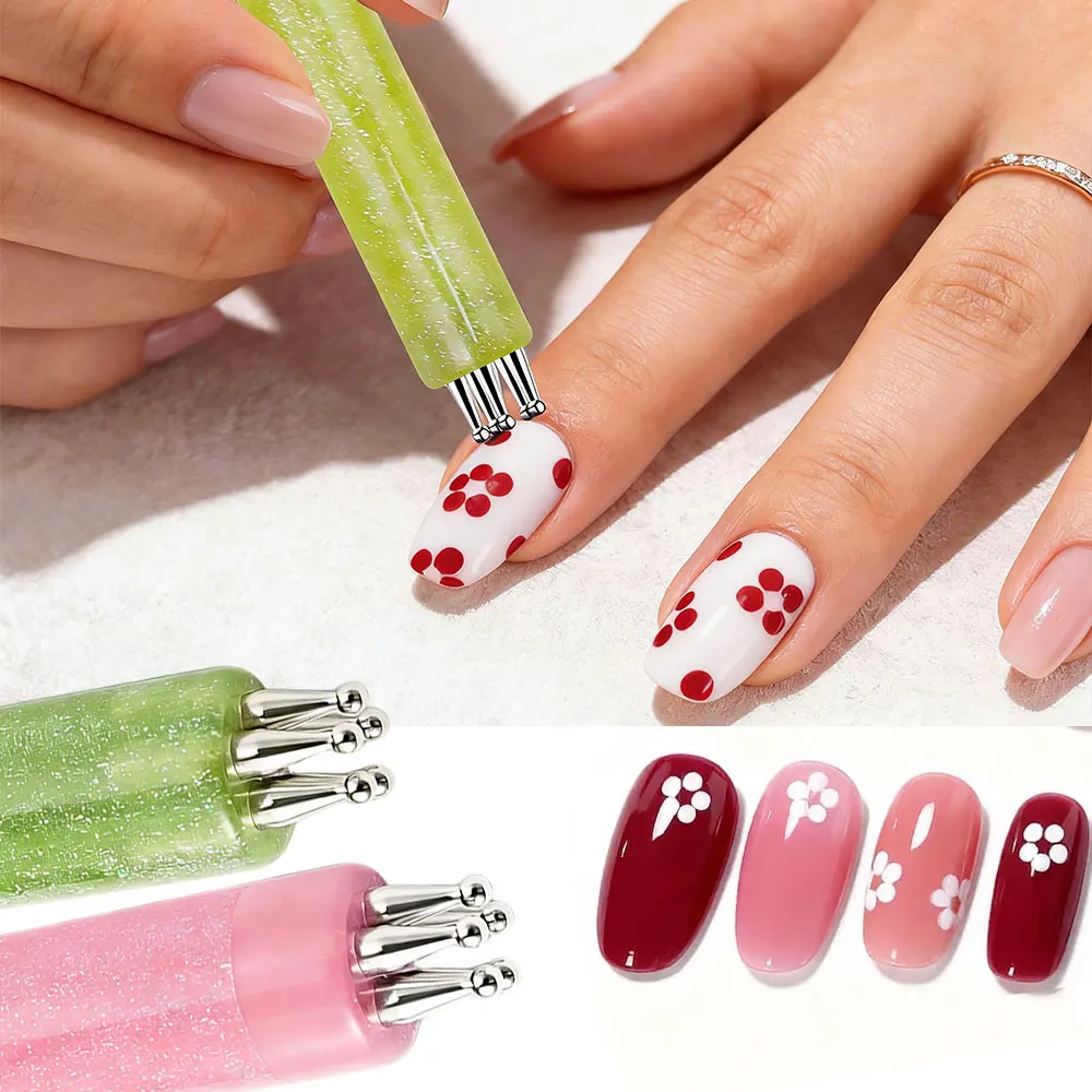 

Nail Art 5-Petal Dotting Pen 3D Mini Floral Drawing Painting Pens Tool Professional Pink/Green/Purple Glitter Handle Dotting Pen