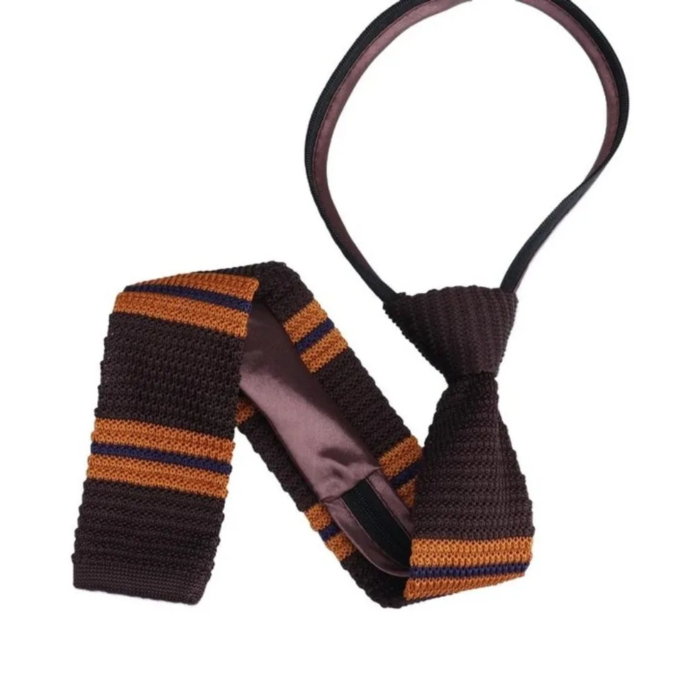 Cadeaux motif rayé doux rayé cravate tricoté tissu fermeture à glissière automatique fermeture à glissière cravate tête plate cravate garçons