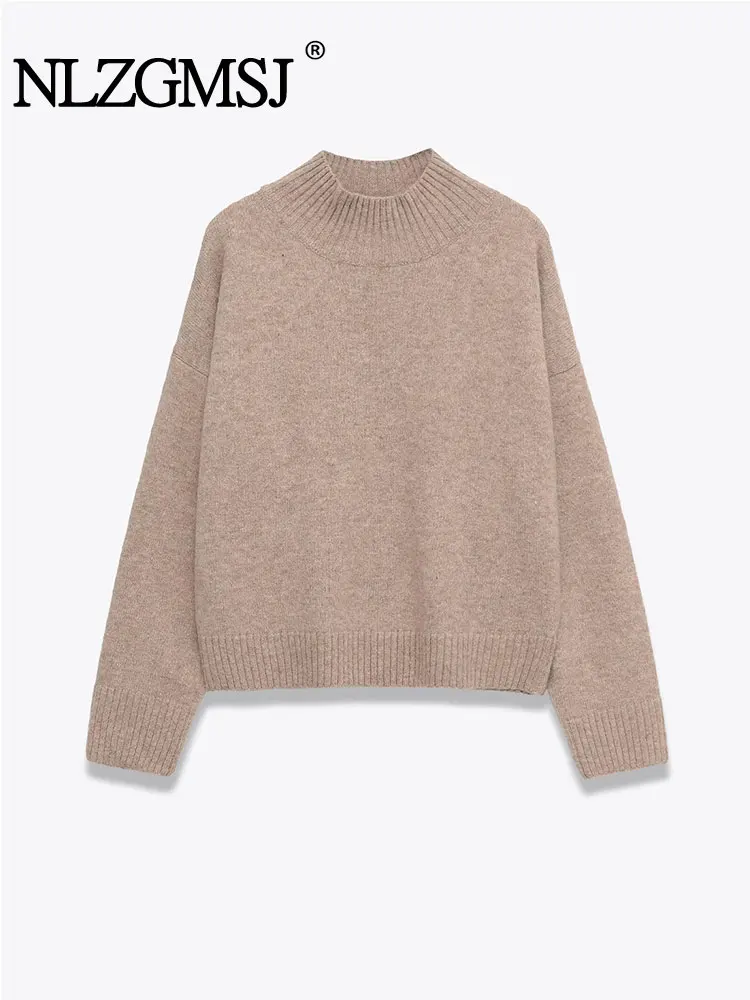 เสื้อสเวตเตอร์ผู้หญิงลำลอง NLZGMSJ แบบเรียบง่าย คอกลม แขนยาว ถักนิตติ้ง แฟชั่นใหม่ 2025 สำหรับฤดูใบไม้ร่วงและฤดูหนาว เสื้อสเวตเตอร์ที่เข้าได้กับทุกชุด
