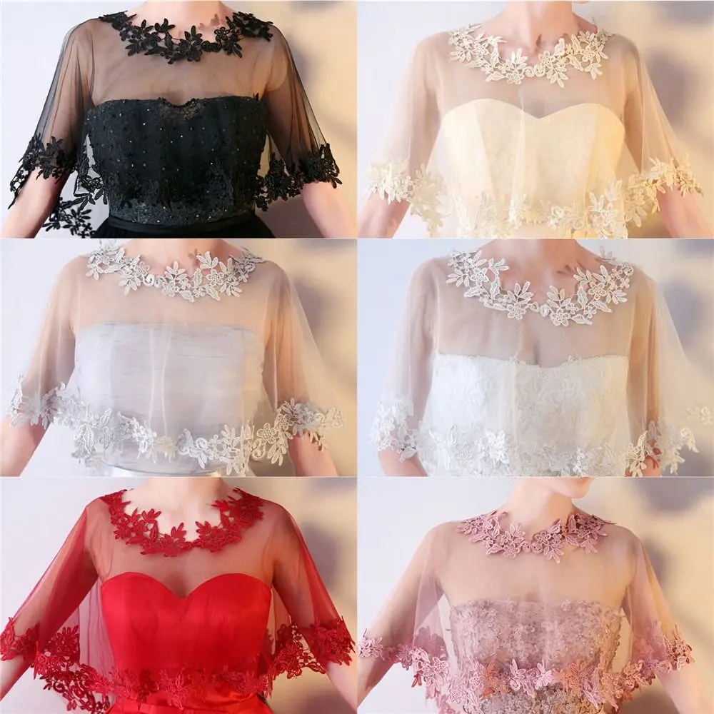 Fashion Lace Short Sleeve Shrug Bridal Wedding Elegant Cape Summer Casual Shawl Evening Dress Shawl Women Warps Scarf