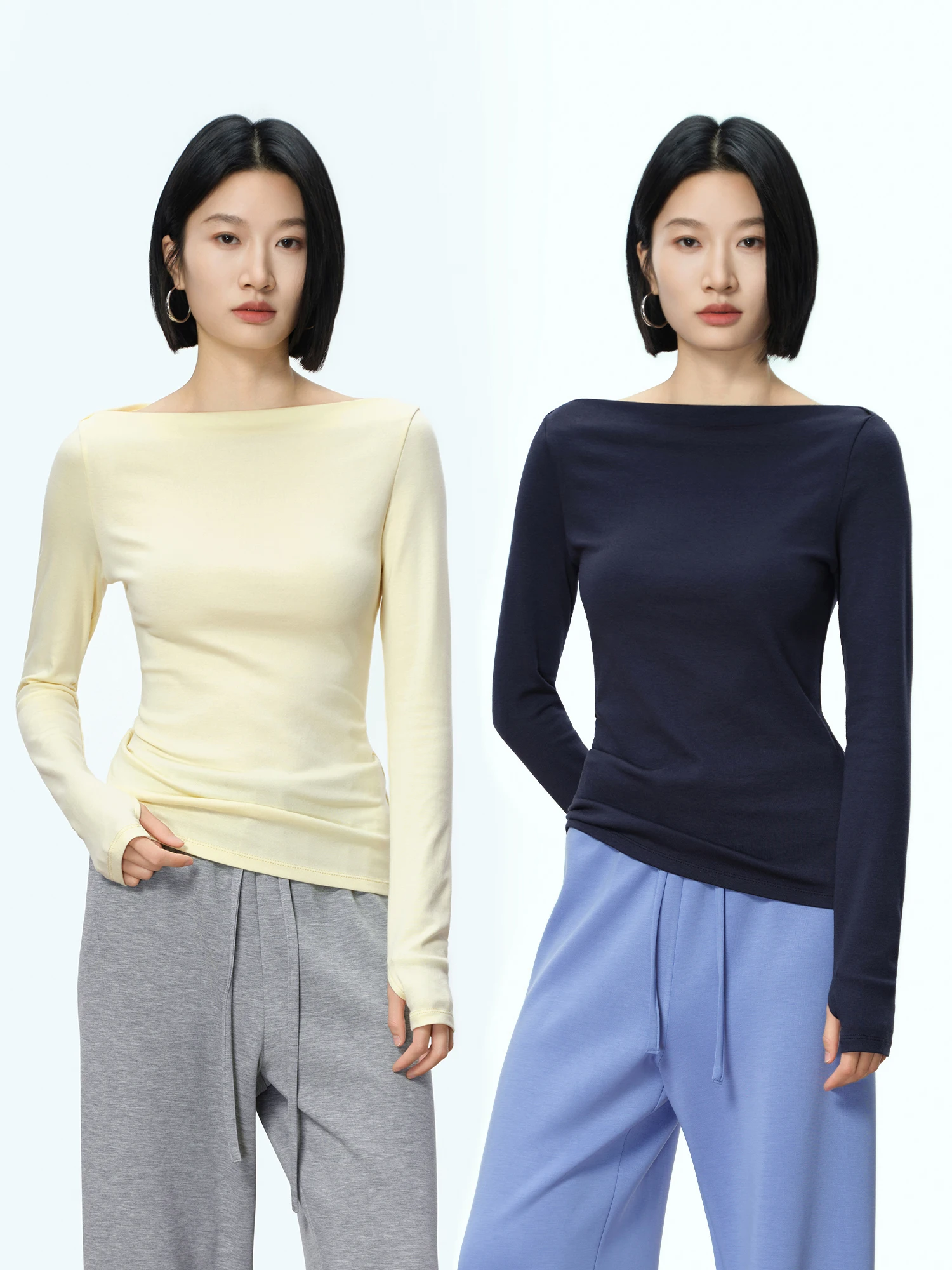

Comfortable Modal Cotton Long Sleeve T-Shirt Women's One-Shoulder Elastic Slim Fit Spring Summer Casual Soft Breathable Top