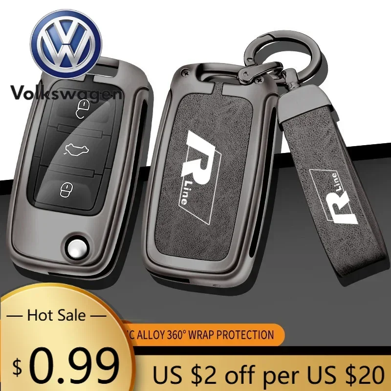 

2026 Hot Emblems For VW Volkswagen Jetta MK5 Golf Zinc Alloy+ Leather Car Flip Remote Key Case Full Cover For VW Volkswagen R Li