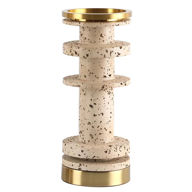 Faux Travertine Candle Holder European Vintage Decorative Ornament for Bedroom Living Room Hotel Mid Century Style