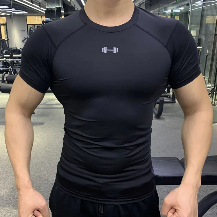 

New Tights Men's Sports Elastic Quick-drying Sweat-absorbing Short-sleeved Fitness Running Training T-shirt Coaching Uniform