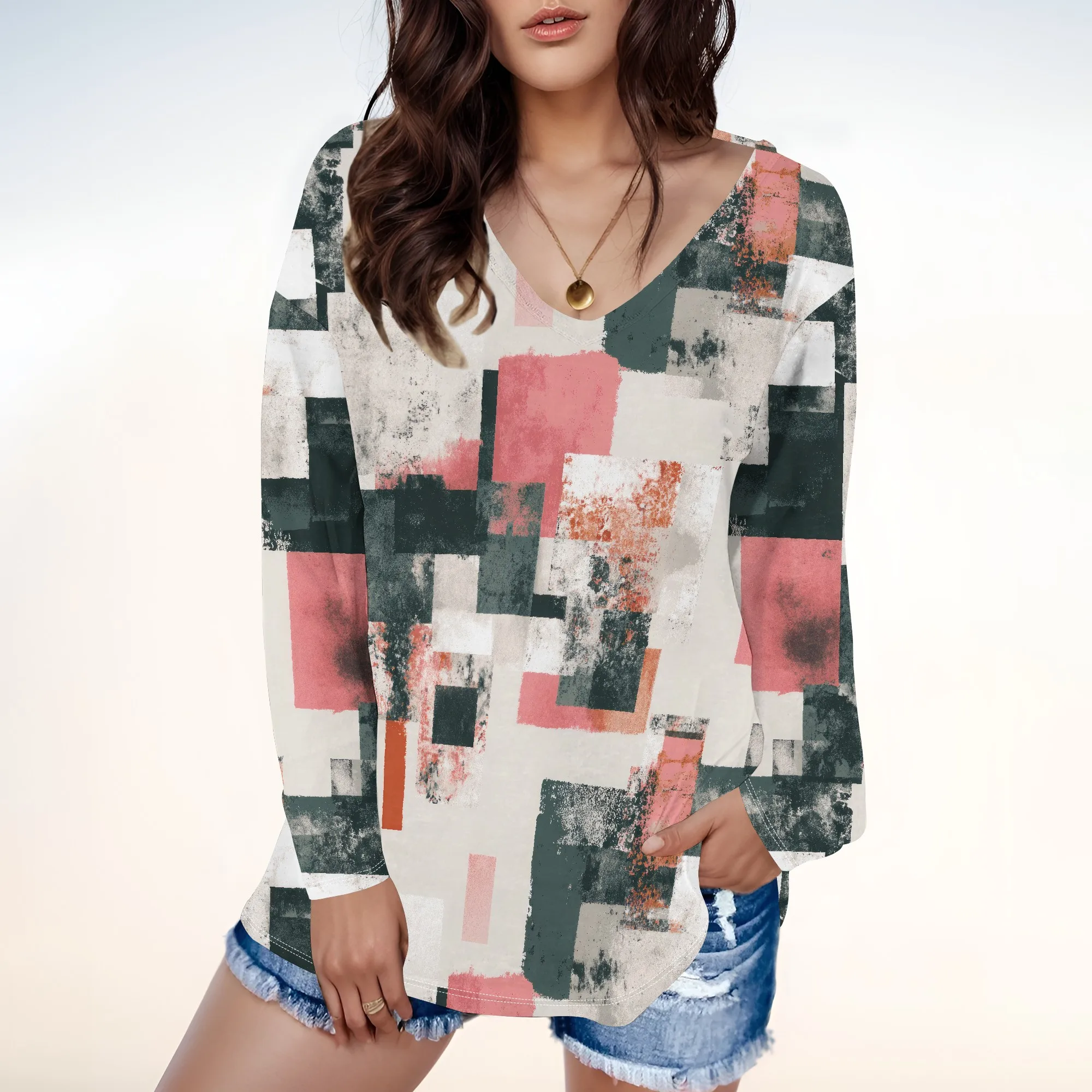 

Casual V-Neck Long Sleeve Tunic Top for Spring and Fall Daily Outfits – S-3XL