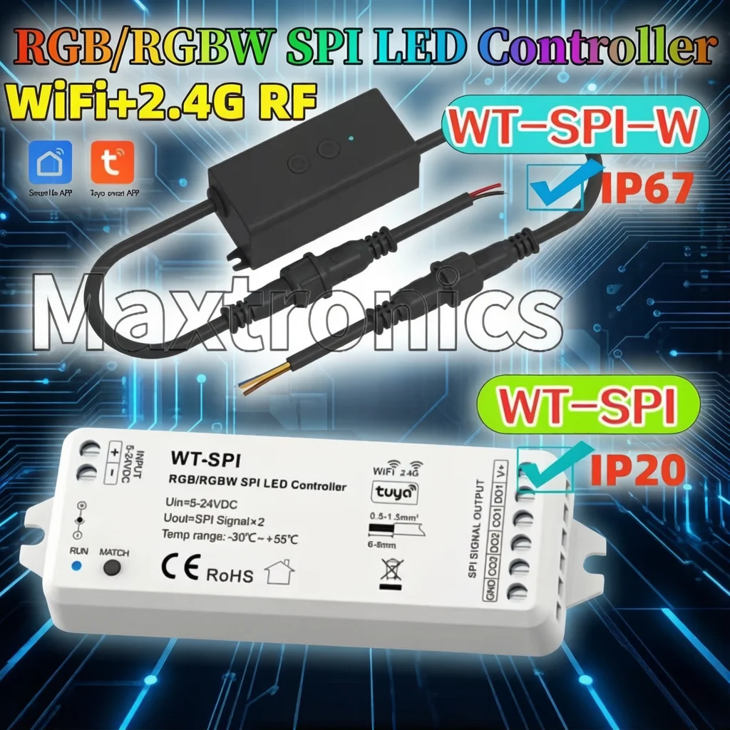 IP67 Waterproof 2 Button WT-SPI-W Tuya WiFi+2.4G RF RGB/RGBW SPI LED Controller WT-SPI for WS2812 2811 Pixel IC LED Strip Module