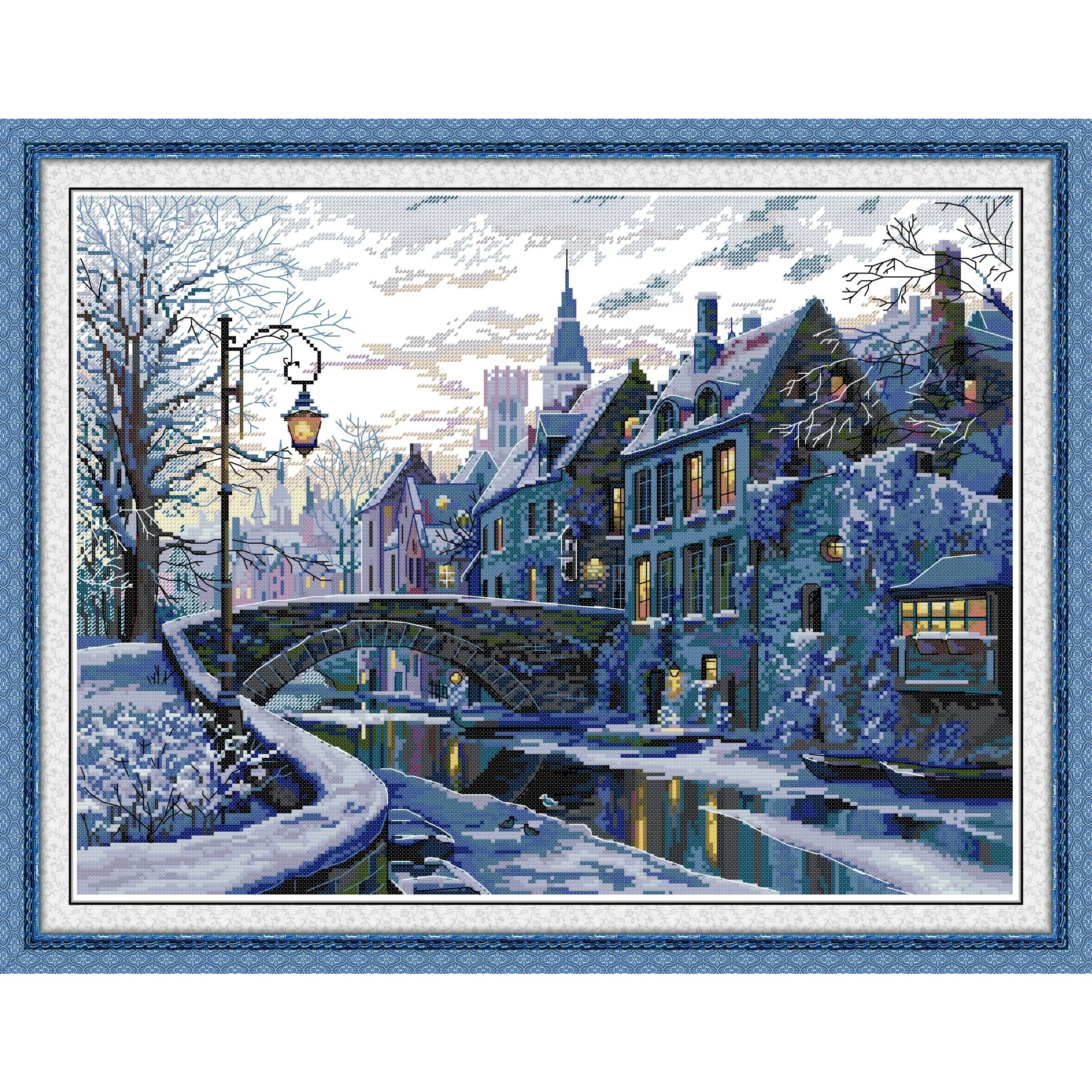 

Soulgift News Набор для вышивки крестом с предварительной печатью, штампованная ткань Аида с нитками DMC, набор для вышивания - Зимняя ночь