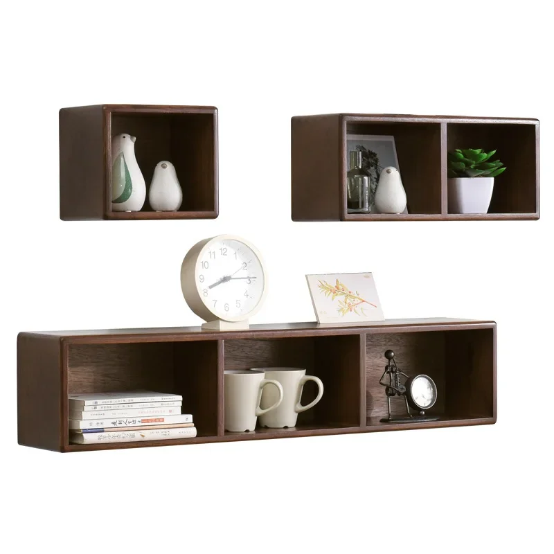 Safe Solid Wood Wall Shelf Nordic Simple Bedroom Hanging Grid Living Room Creative Baffle Multi Grid Storage Rack