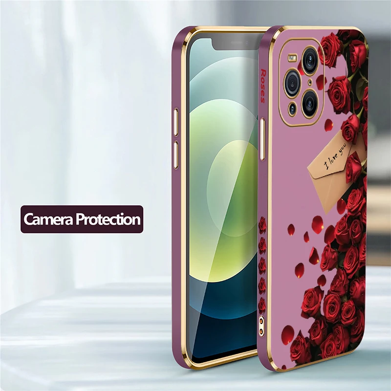 Fashion Flower Pattern Case For OPPO Find X3 Pro X3 Lite X5Lite Find X5 X 5 Lite Soft Silicone Shockproof Plating Cover