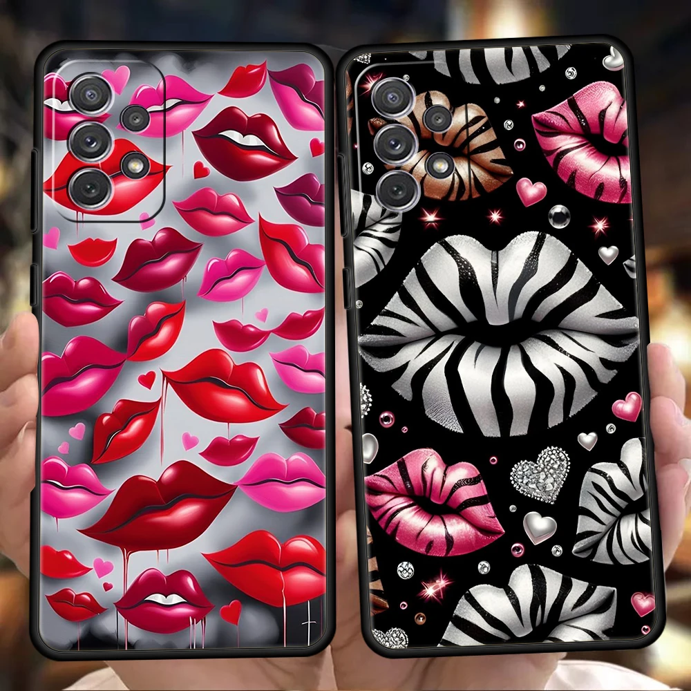 Lips Kiss Phone Case for Samsung Galaxy A17 A15 A13 A22 A23 A25 A32 A33 A35 A51 A53 A55 A71 A72 5G SOFT TPU Shell Fundas Capas