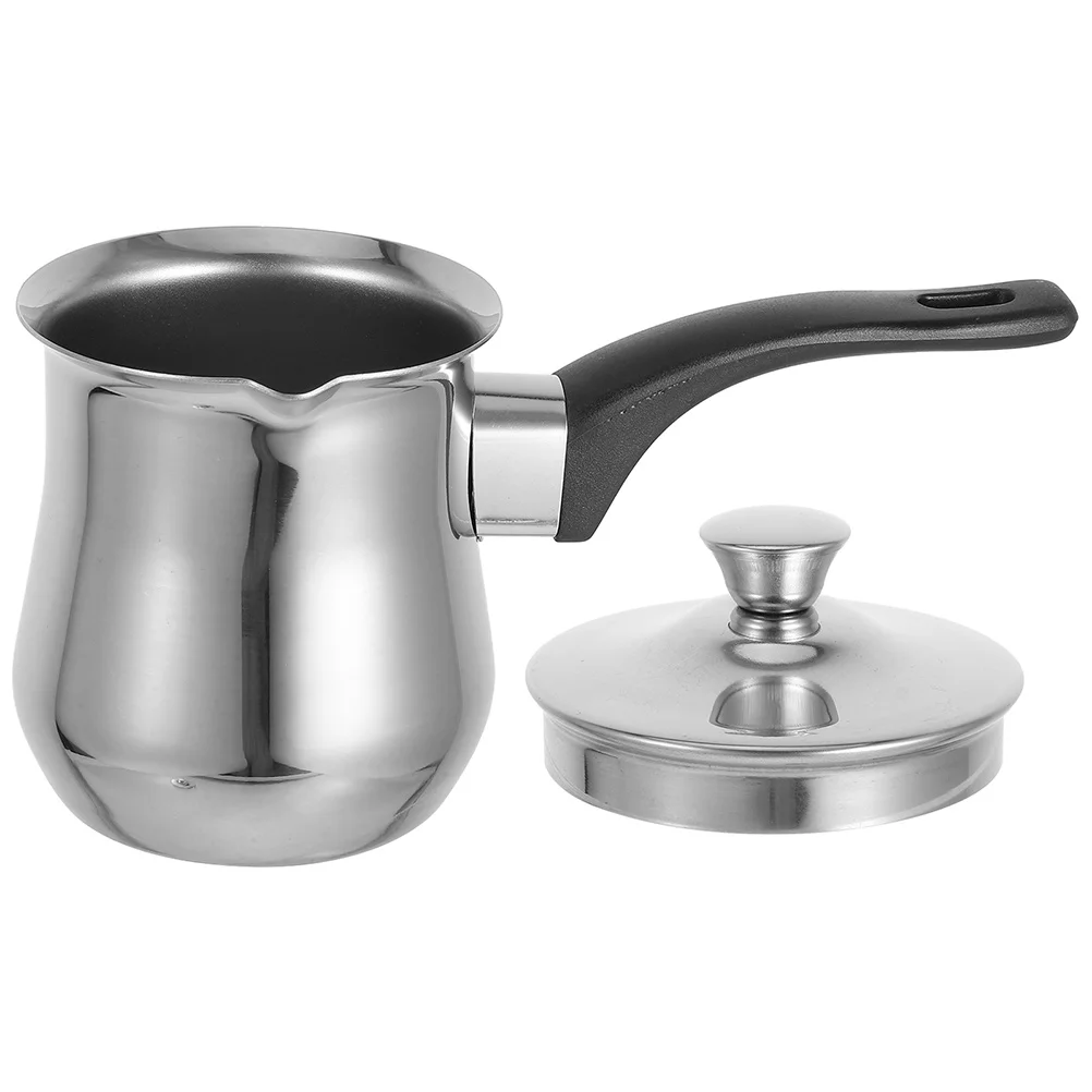 

Small Turkish Coffee Pot Stainless Steel Butter Warmer Milk Frothing Pitcher Lid 540Ml Coffee Boiling Pot Small Sauce Pan