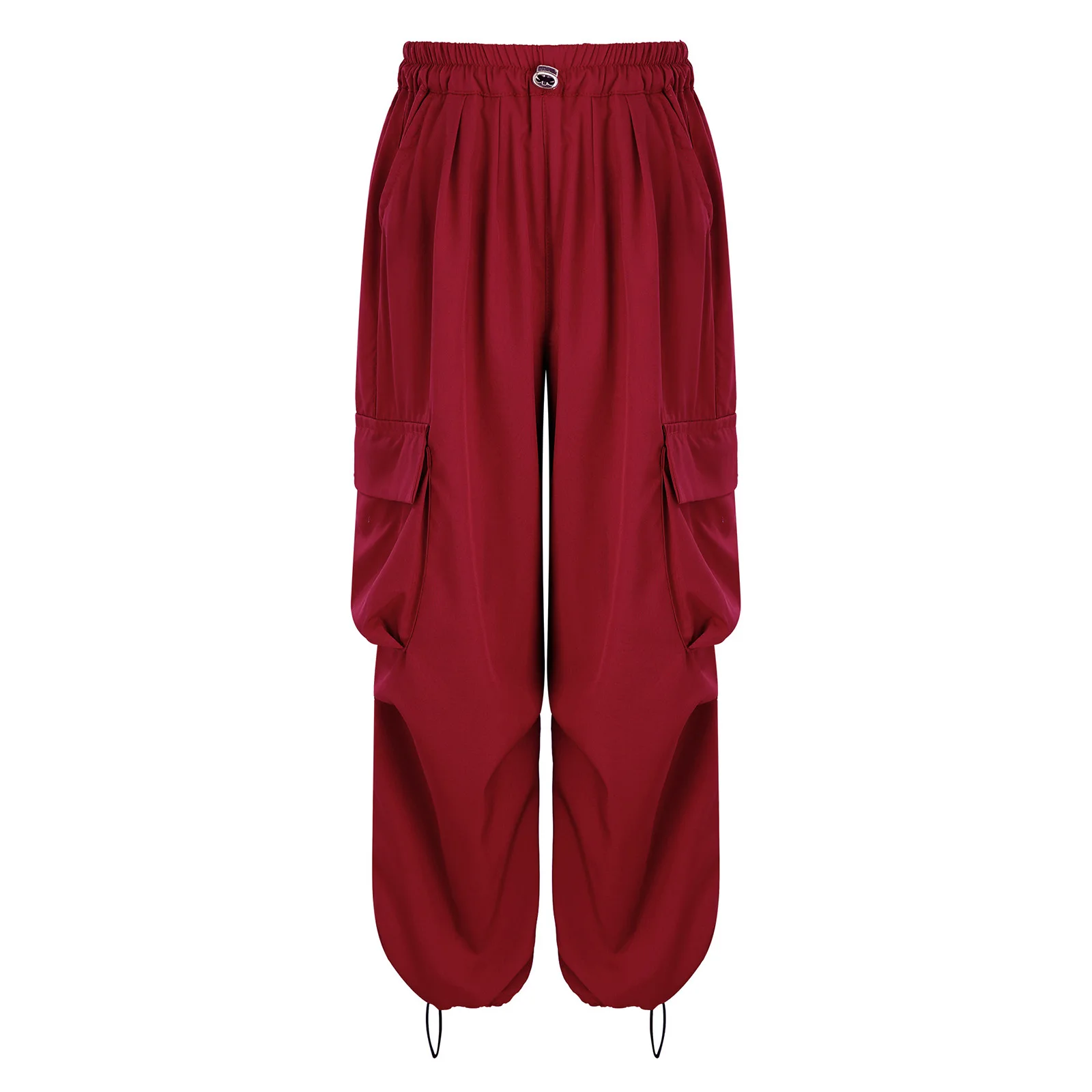 Kids Girl Hip Hop Jazz Dance Skateboarding Costume Drawstring Cargo Sports Workout Pants Stretchy Trousers with Multiple Pockets