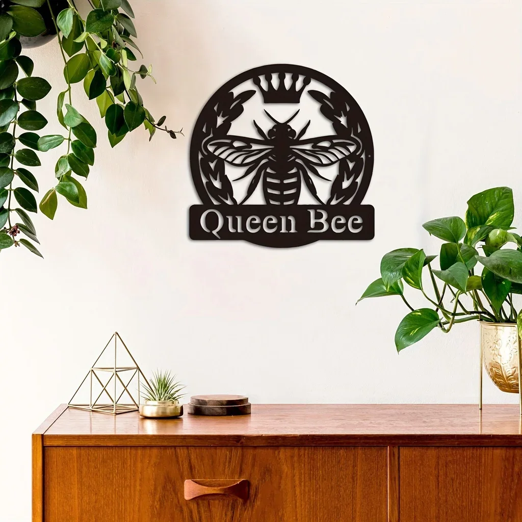 1pc Bee Queen Monogram Metal Wall Hanging Sign Perfect Wall Art Decor for Your Patio Garden or Housewarming Gift Art
