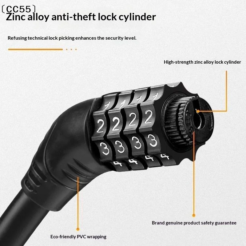 4 Digital Code Anti-Theft Bicycle Cable Lock Stainless Steel Security Locks Portable Combination Code Padlock 1PC〔CC55〕