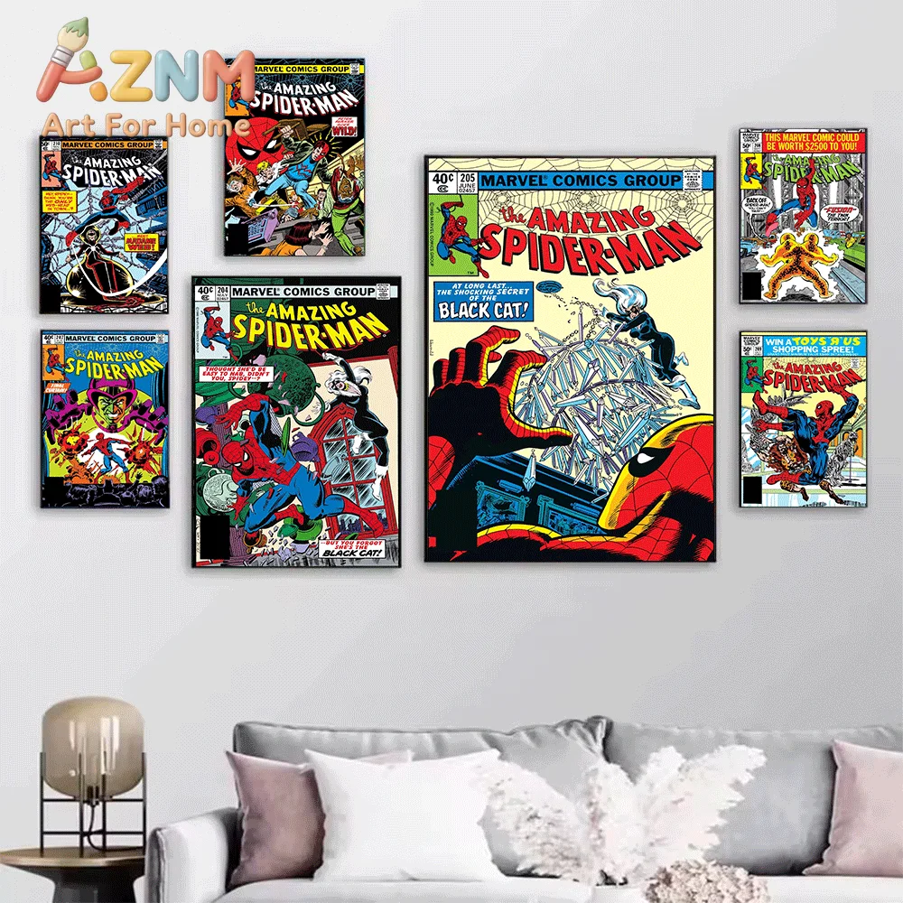 AZNM The Amazing Spider-Man Battles Underworld Alongside Punisher Vintage Comic Cover Canvas Wall Art Frameless Print Superher