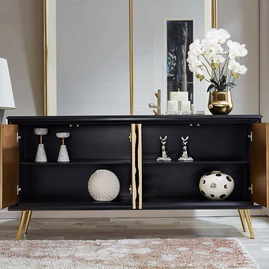 خزائن حديثة بأرجل معدنية وأبواب نحاسية مزخرفة وأثاث غرفة المعيشة وتناول الطعام #3