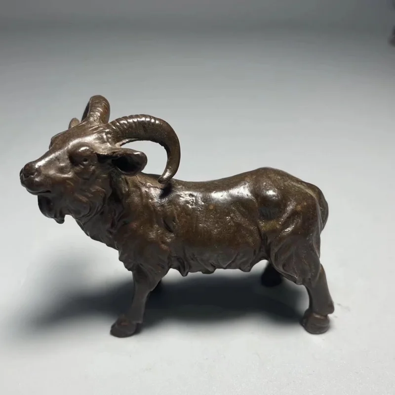 Antique Bronze Figurine, Fortune-Bringing Ornament, Zodiac Ram, Home Decor Craft, Office and Living Room Decoration