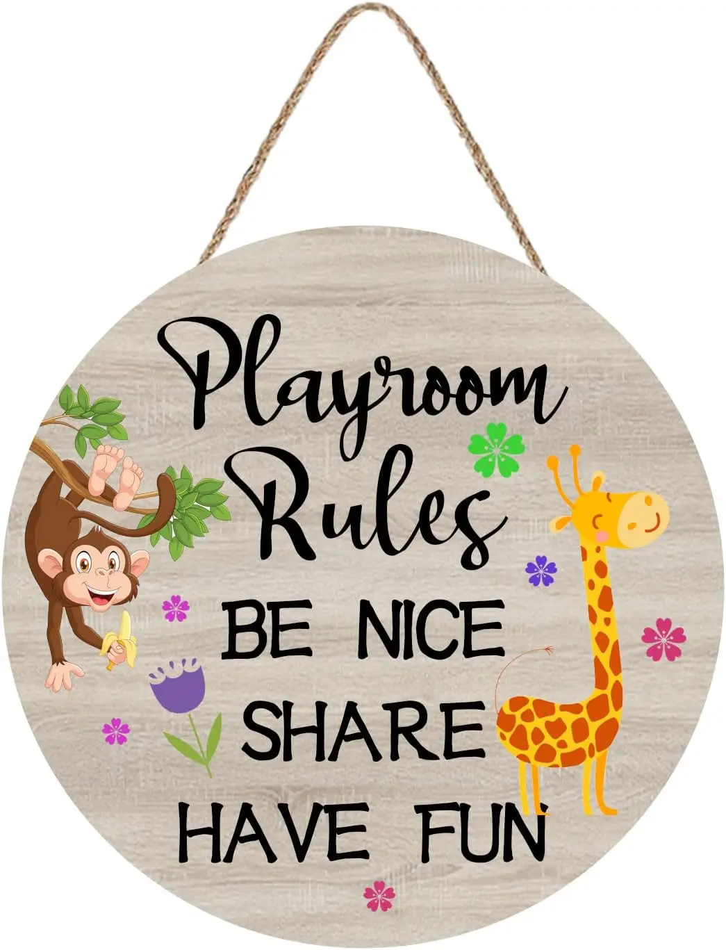 Playroom rules Door Decor Sign, Be Nice Share Have Fun, Nursery Door Sign for Baby Toddler Wood Farmhouse Hanging Kids