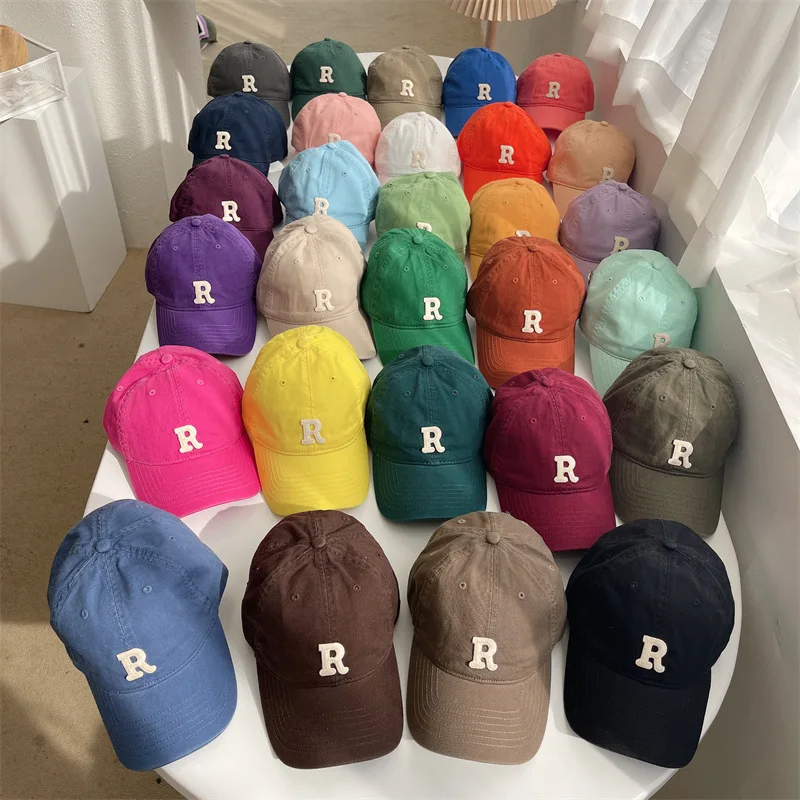 NewRLetter Color Baseball Cap Female Summer Korean StyleinsSoft Top-Poof Peaked Cap Student Couple Hat