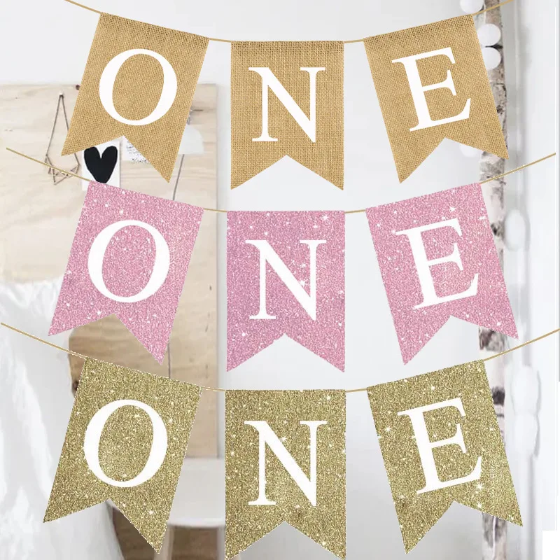 Linen One Side Hanging Banner Baby First Birthday Party Swallowtail Flag Decor Baby Shower Dining Chair Flag Decoration Supplies