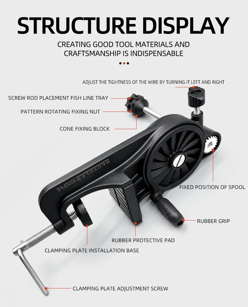 ShareShark Angelschnur-Aufwickler für Baitcasting- und Spinnrollen Tragbare Angelschnur-Wickelmaschine Angelzubehör-Werkzeuge – Detail 8