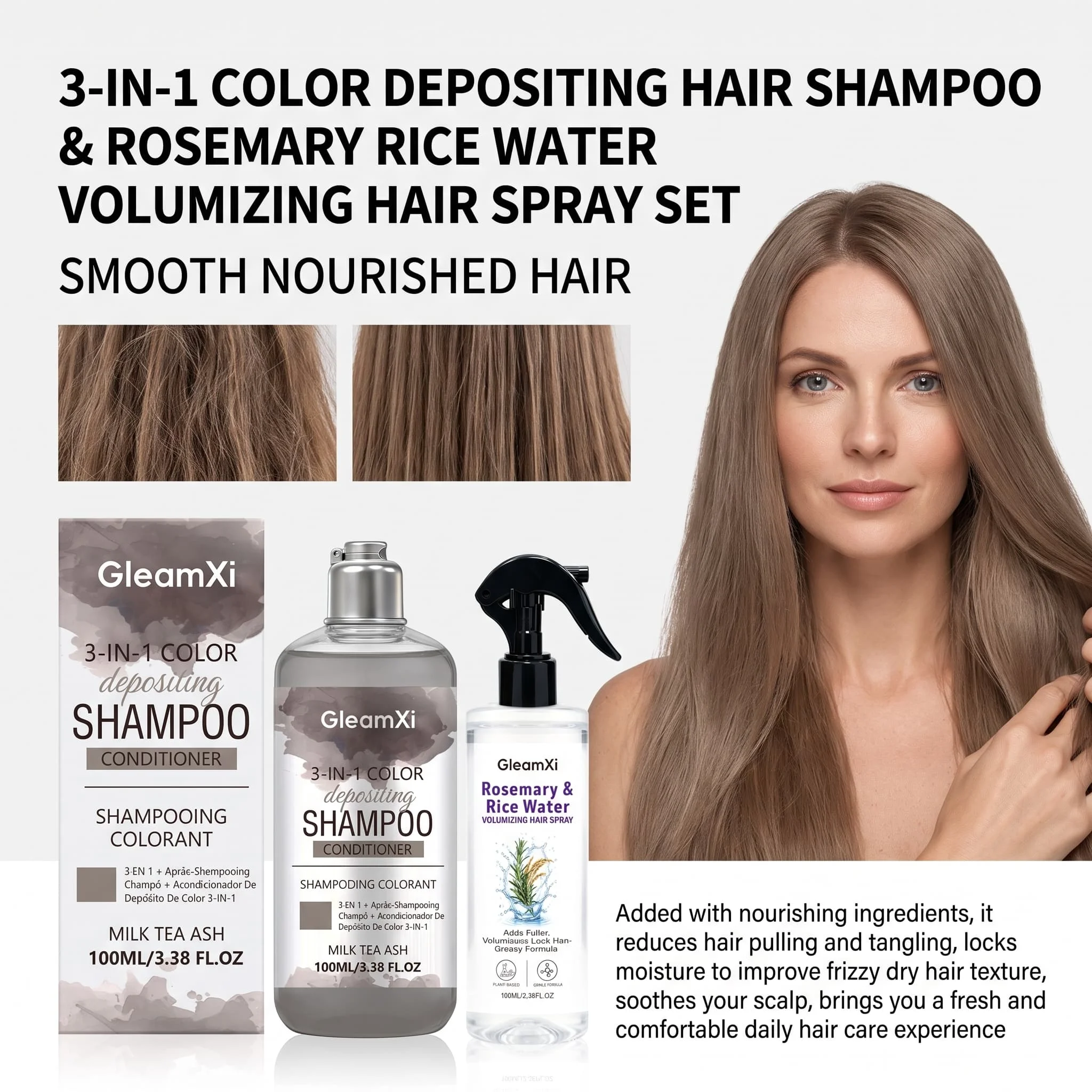 Hair Color Shampoo 3 in 1 Tint Conditioning Volumizing Nourishing Scalp Spray Set For Fine Flat Hair Smooth Shine Booster Care