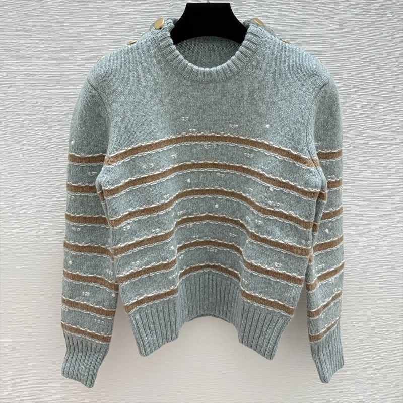 

High-quality multi-color striped women's fall and winter knitted sweater with round neck pullover 25916112
