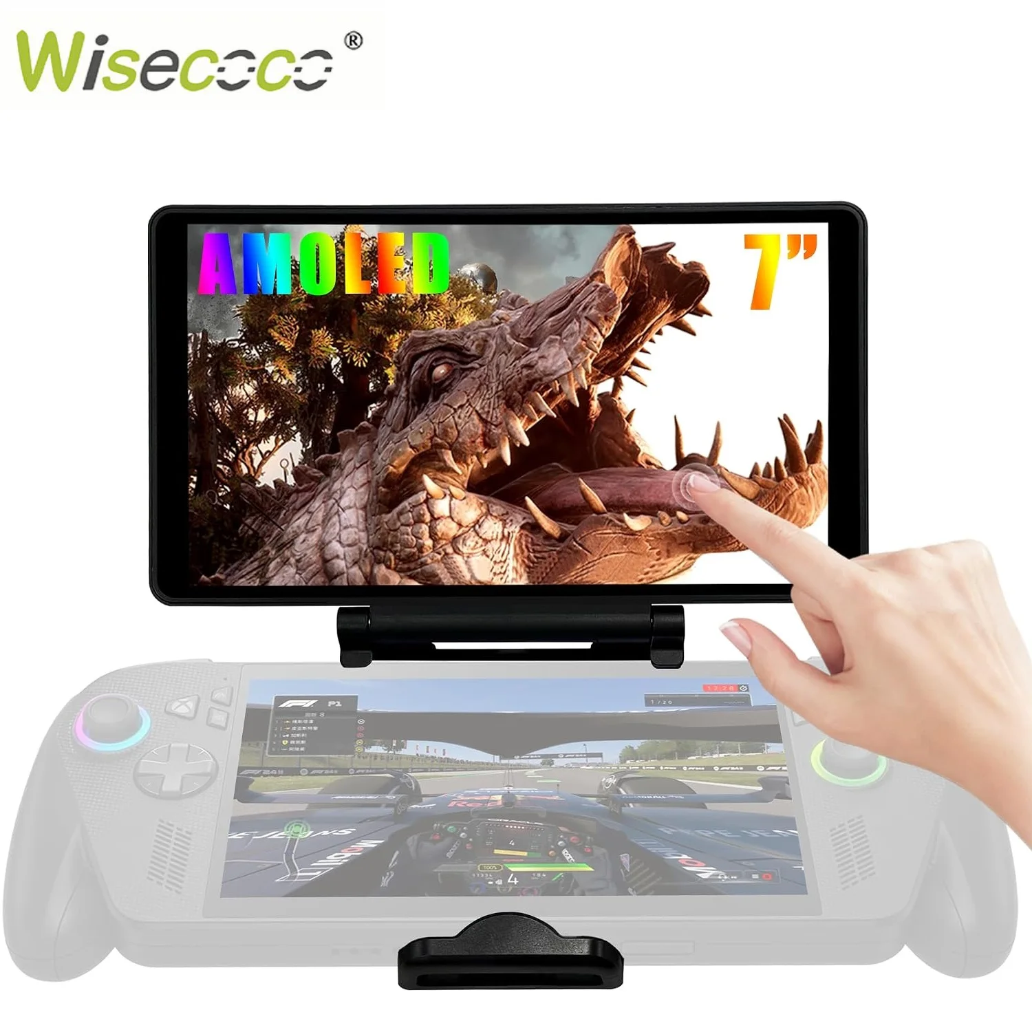 Wisecoco 7inch AMOLED Clip-On Touchscreen Monitor for ROG Ally Handheld Game 19201080 Full HD On-the-Go Gaming Secondary Screen