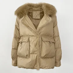 White Duck Down Jacket Feather Autumn and Winter Down Jacket Women's Fashion Real Mink Coat Natural Luxury Coat Loose