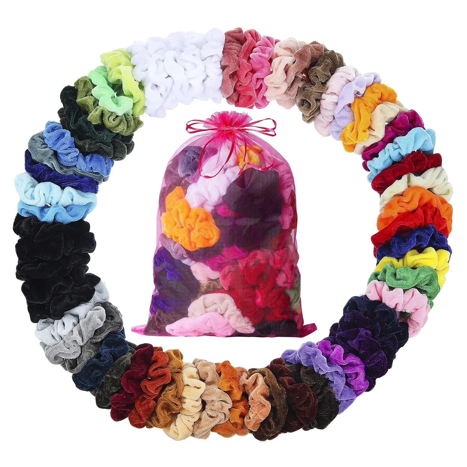 

60 Pack Velvet Scrunchies for Women, Girls & Kids, Soft Hair Ties No Damage, Non Slip, Colorful Hair Accessories
