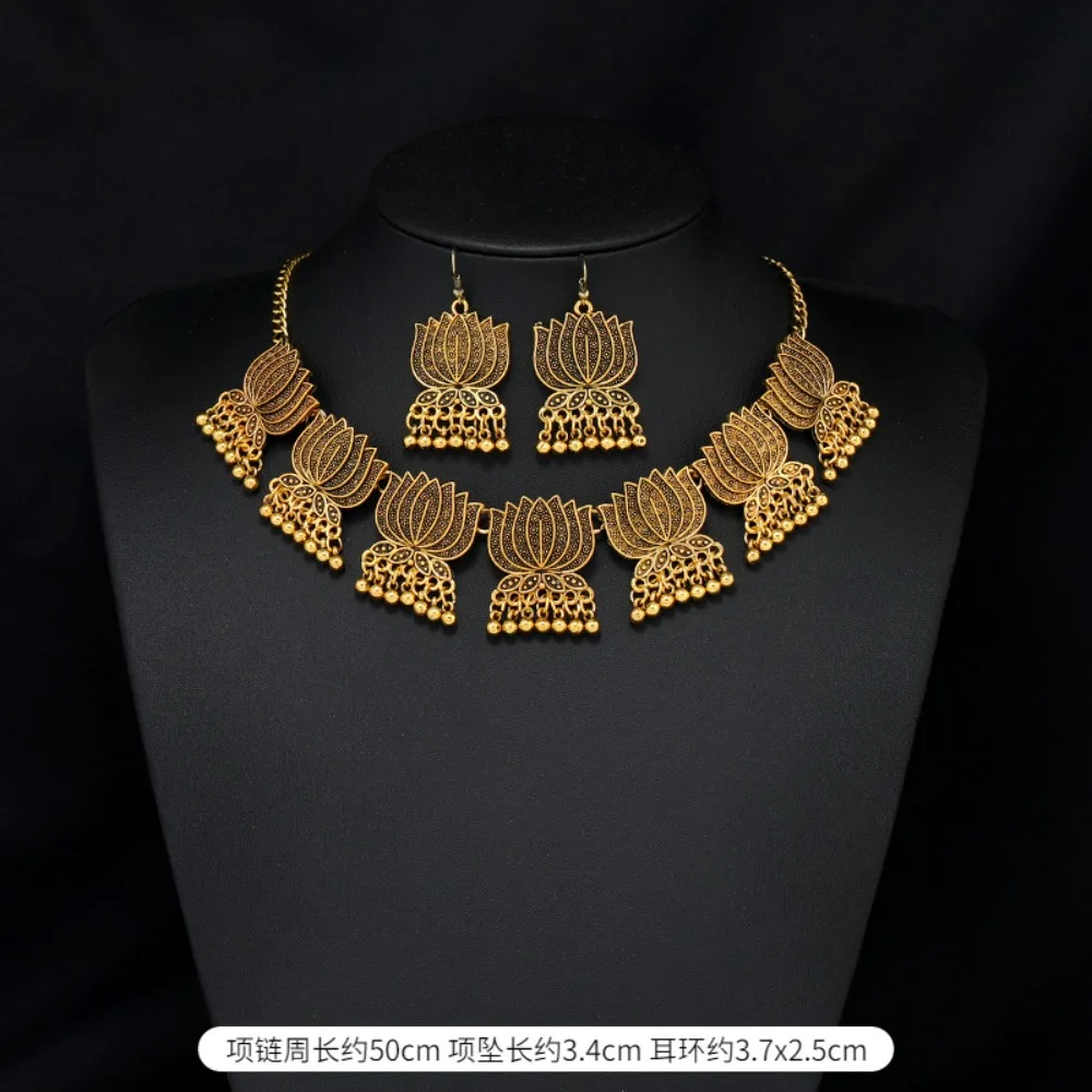 

Temperament Pearl Bohemian Earrings Suit Gold Ear Accessories Ethnic Style Necklace Creative Vintage Retro Clavicle Chain Female