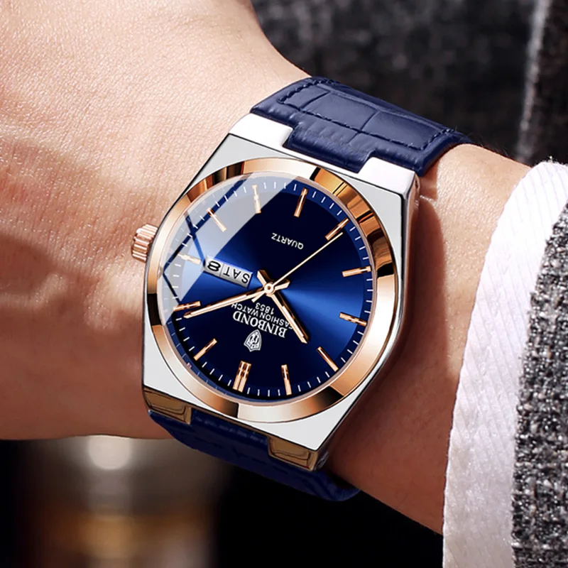 BINBOND лучший бренд класса люкс мужские кварцевые часы оригинальные часы для мужчин водостойкие светящиеся дата неделя кожаный ремешок наручные часы мужские