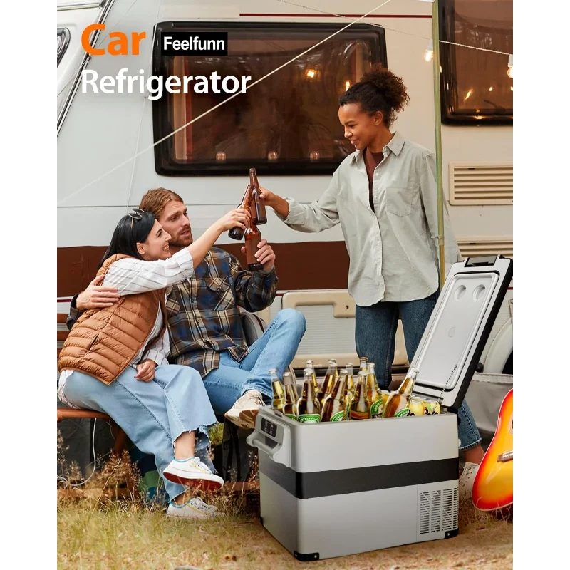 ตู้เย็นรถยนต์ตู้เย็นแบบพกพา 12V - 48 Quart(45L) ตู้แช่ไฟฟ้าพร้อม AC/DC สําหรับรถบรรทุกรถตู้ RV Camper SUV, ตู้เย็นรถยนต์