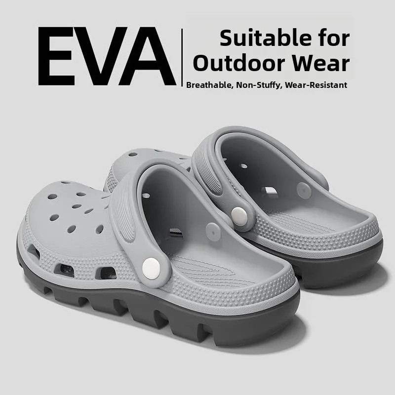 

Men's Summer Outdoor Wear Holes Shoes Thick Bottom Sandals Beach Sandals Anti-slip Deodorant Head Cover Slippers Casual Slip-On