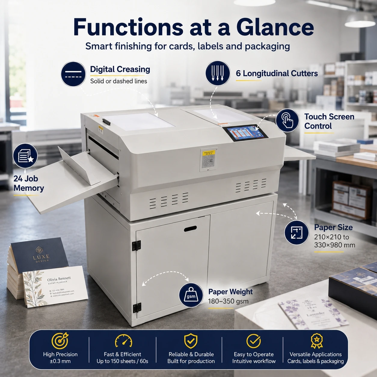 CC-8338 Full Automatic Business Card Cutting Machine For Photo Hang Tag With Automatic Blade Adjustment Creasing And Perforating